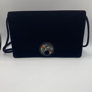 Vintage Carla Marchi Black Velvet Evening Bag Art Deco Mosaic Detail Crossbody